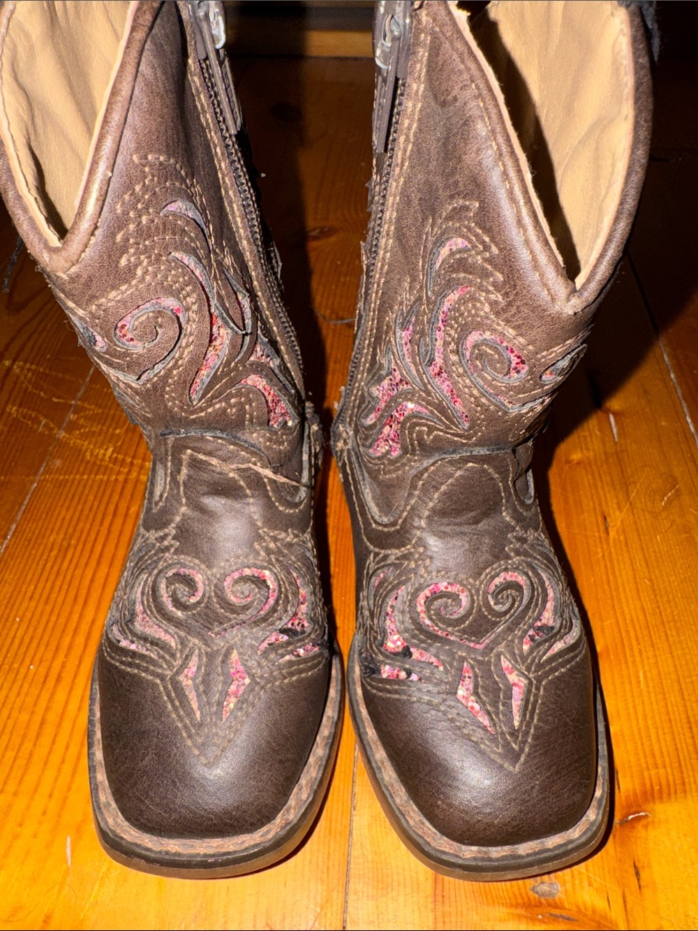 Roper Kids Brown Western Boots with Pink Embroidery